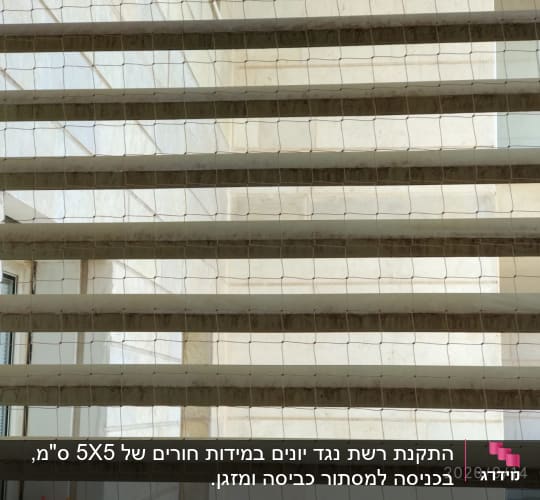 רשת הגנה מותקנת על חלון למניעת כניסת יונים